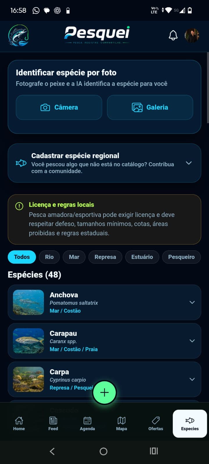 Identificar espécie por foto e catálogo de espécies