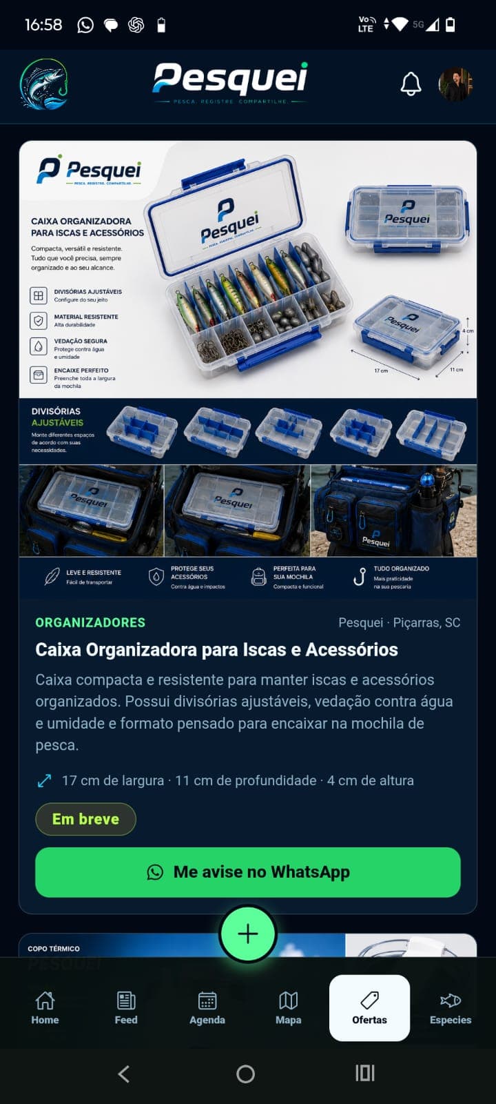 Aba de ofertas com equipamentos de pesca